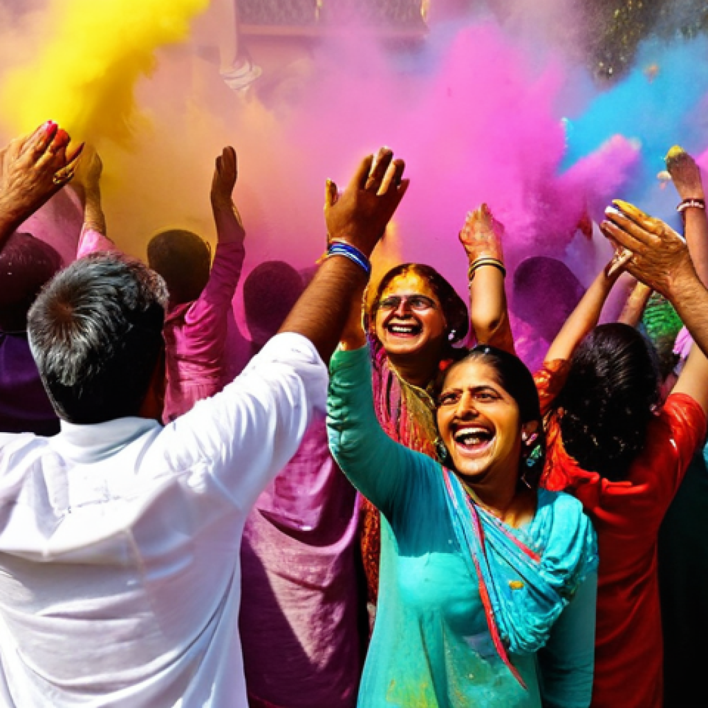 세계 종교 축제와 의식 - Holi: A Kaleidoscope of Joy and Colors**
A vibrant and energetic scene depicting people of diverse a...