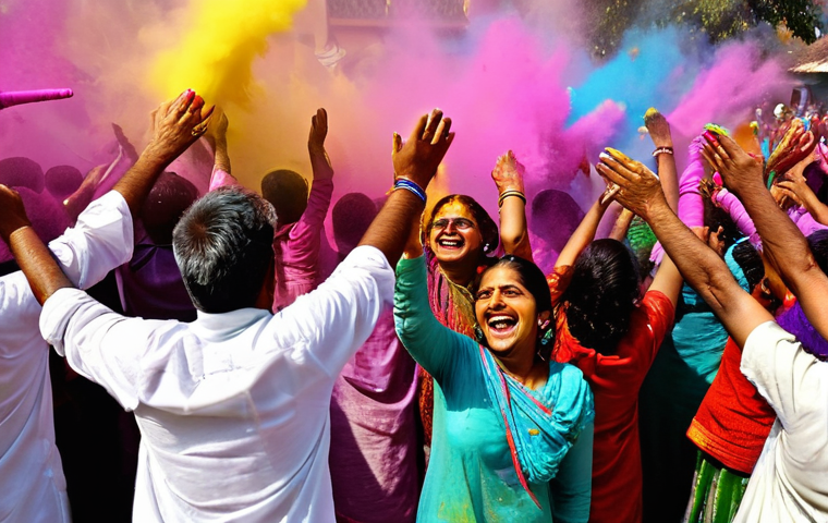 세계 종교 축제와 의식 - Holi: A Kaleidoscope of Joy and Colors**
A vibrant and energetic scene depicting people of diverse a...