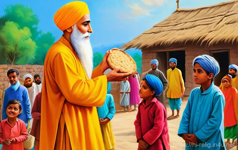 시크교의 역사와 창시자 구루 나나크 - **Prompt 1: The Visionary Child, Guru Nanak Dev Ji, Performing "Sacha Sauda"**
    A vibrant and hea...