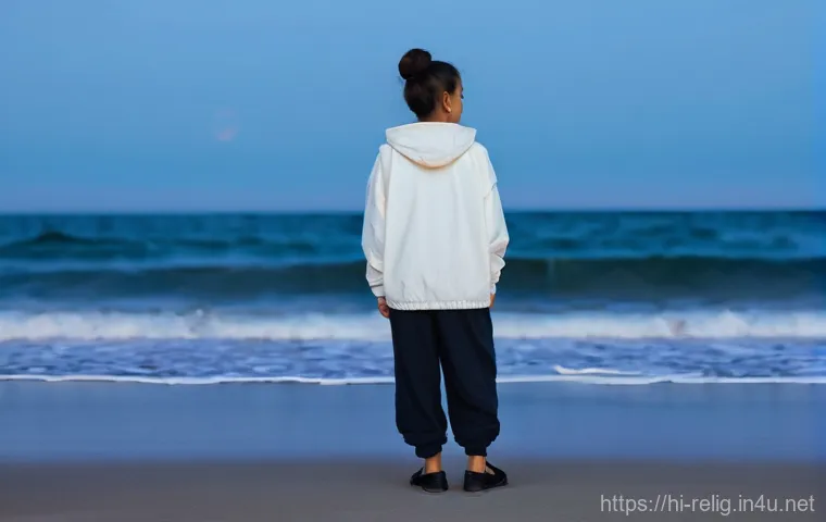성경 속 이야기와 교훈 - **Prompt:** A young adult (androgynous, 18-25 years old) stands confidently on a calm, moonlit beach...