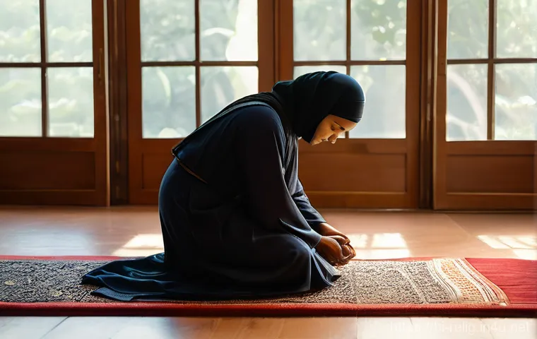 이슬람 5대 의무 - **Prompt:** A serene and deeply spiritual scene depicting a Muslim individual (gender-neutral) in re...
