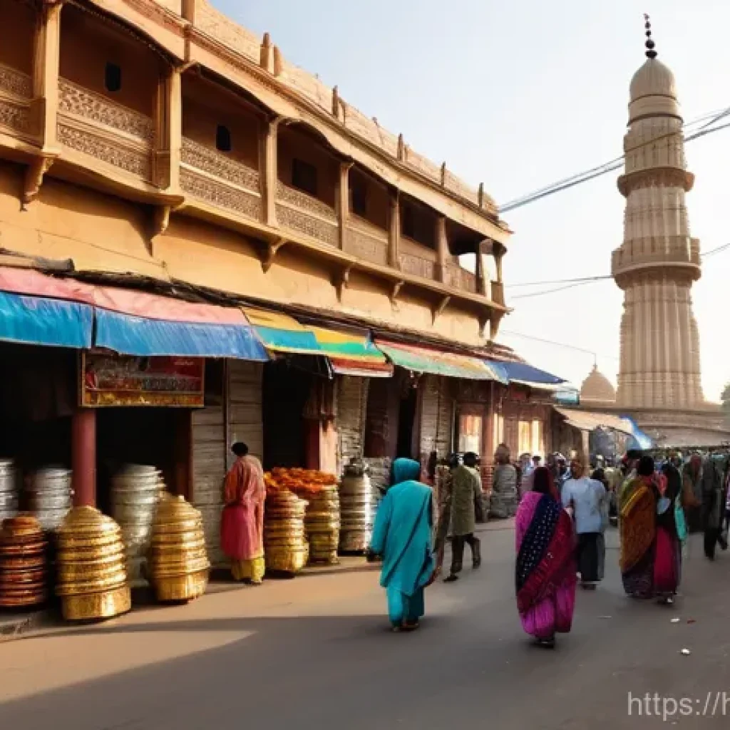 국가별 주요 종교 - **Prompt:** "A vibrant, bustling street scene in an Indian city, bathed in warm golden hour light. P...