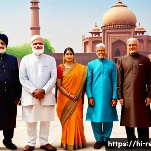 종교와 윤리  현대 사회의 도전 - A diverse group of Indian people, representing various ages and genders, engaged in a respectful int...