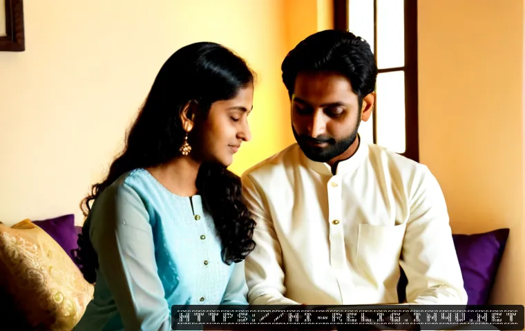Home 17 종교와 기술 디지털 신앙 - Photorealistic Indian family of three in modest traditional clothing gathered peacefully around a ta...